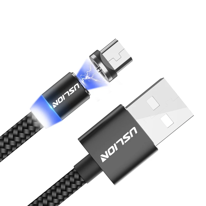 USLION светодиодный магнитный usb-кабель с магнитной вилкой и кабелем USB type C и кабелем Micro usb для samsung Xiaomi для быстрой зарядки iPhone X 8 7 - Цвет: black