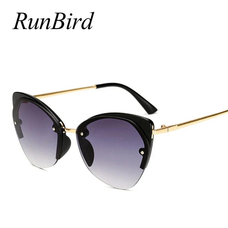 

RunBird Women Cat's Eye Sunglasses Ladies Half frame Sun Glasses Men Metal Temple Sunglass Women Marine Lens Eyeglasses 5375