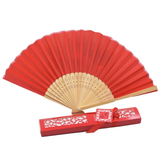 2018 new wedding gift folding fan / solid color cloth fan with gift box packaging fashion fans