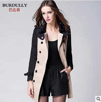 

BURDULLY Wholesale Spring Coat Slim Trench Coat For Women Double-breasted women coat Sashes Coat Female Khaki Windbreaker Women