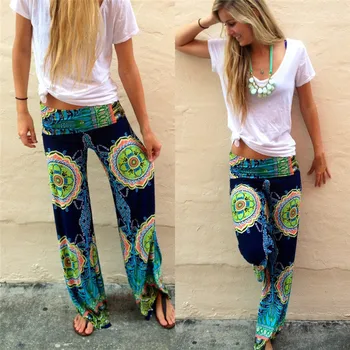 

Boho Hippie Wide Leg Pants Women Gypsy Bohemian Casual Long Loose Slim Fit Leggings Pants High Waist