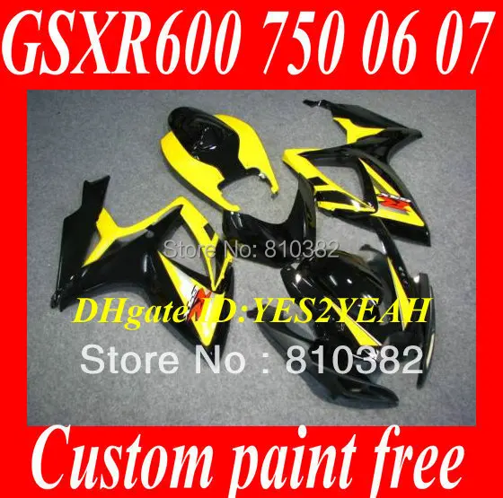 

Injection Mold Fairing kit for GSXR600 750 06 07 GSXR600 GSXR750 GSX-R600 750 K6 2006 2007 ABS yellow black Fairings set SB24