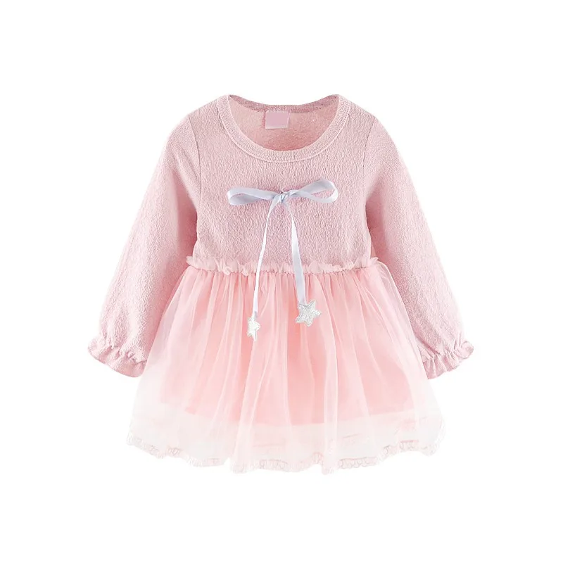 Коллекция года, весеннее платье для маленьких девочек повседневное платье в сеточку с длинными рукавами и Вязанный костюм детские платья принцессы