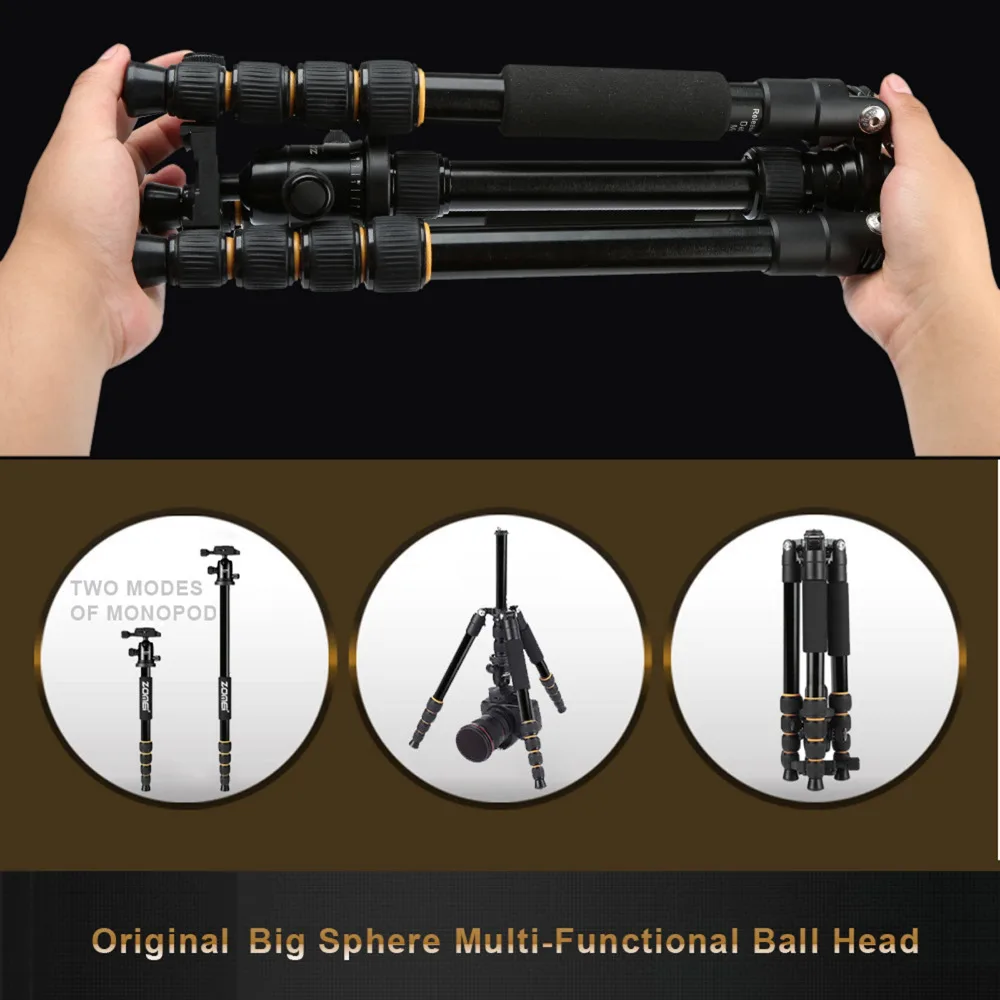  ZOMEI lightweight Portable Q666 Professional Travel Camera Tripod Monopod aluminum Ball Head compac