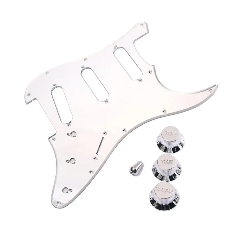 

Guitar Pickguard SSS Silver Mirror 11Hole 2T1V Knob For ST