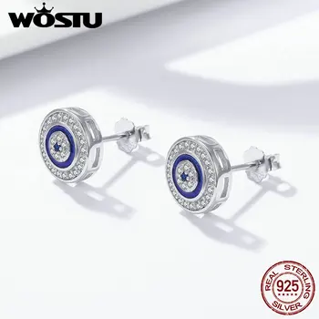 

WOSTU Top Sale 925 Sterling Silver Blue Eye Samsara Round Stud Earrings for Women Fashion Lucky Jewelry Gift FIE148