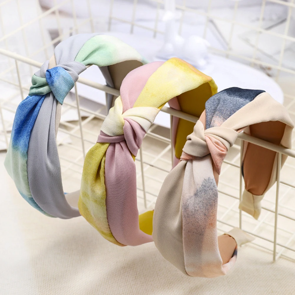 Tie dye Women Headbands Colorful Knot Turban Hairband Girls No Slip Stay on Knotted Head Band Hair Hoop Headwear Accessories |