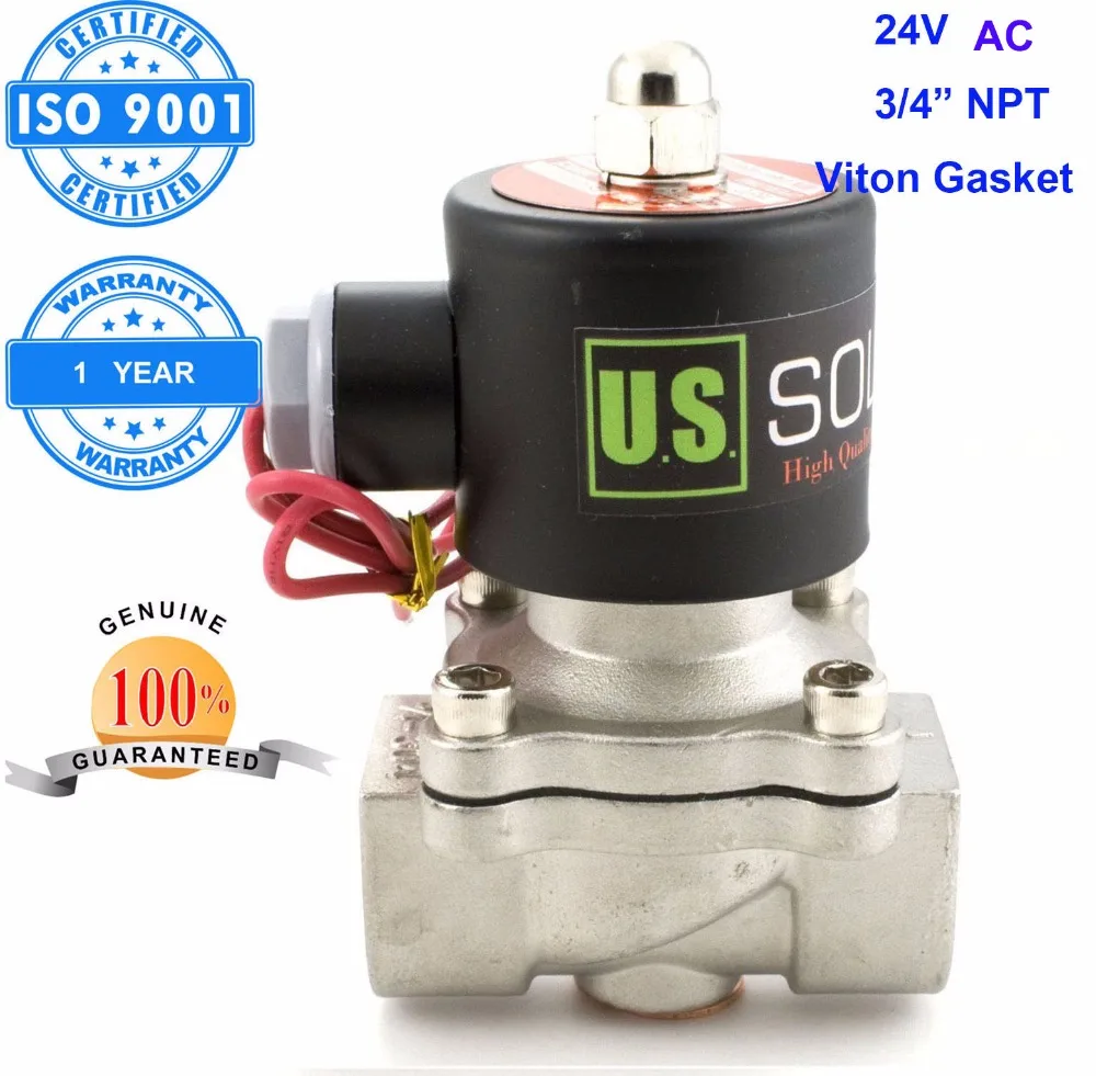 U.S. Solid 3/4" Stainless Steel Electric Solenoid Valve 24V AC NPT