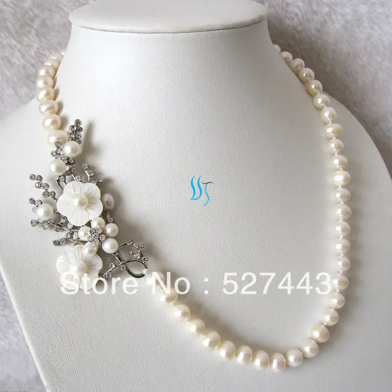 

Wholesale 20.5" 9-10mm White Freshwater Pearl Necklace White Flower Pendant