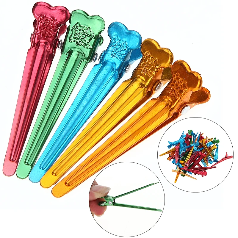 

50Pcs Colorful Hair Salon Metal Flatback Duck Mouth Crocodile Alligator Section Clips Set Hairstyling Hairdressing Hairpins Kit