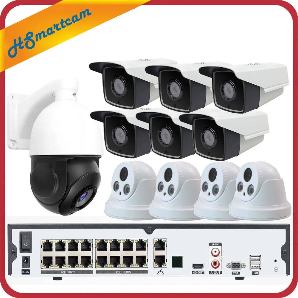 16CH 5MP POE H.265 NVR 3MP CCTV камера P2P водонепроницаемый+ 5MP 30X зум скорость купольная PTZ камера система безопасности+ POE 4 ТБ HDD - Цвет: 16CH POE NVR 6-4-ptz