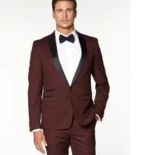 Изготовленный На Заказ бордовый мужской тонкий костюм фрак свадебные костюмы для жениха официальные костюмы куртка+ брюки из двух частей