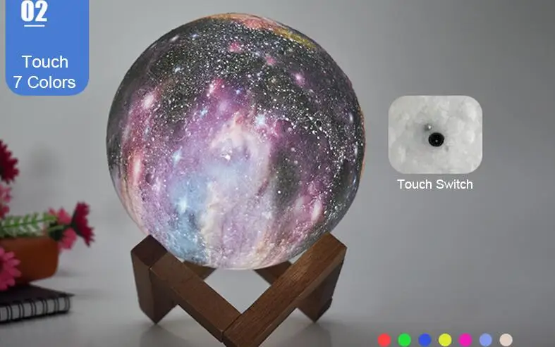 Окрашенные звездное небо светодиодный 3D лунный ночник перезаряжаемый 3/7 цвет изменить сенсорный принт луна лампа Фэнтези Фея подарок лампа для детей - Испускаемый цвет: 7 colors change