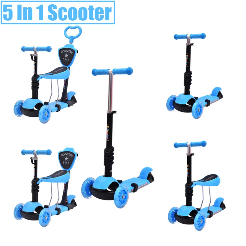 

5 in 1 Child Kick Scooter Flash PU Wheels With Safe Handle Bar And Foot Rest
