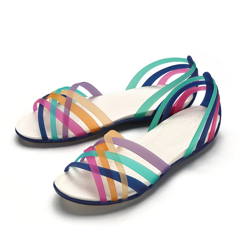 

MCCKLE Women Rainbow Jelly Sandals Candy Color Peep Toe Female Flat Beach Shoes Slip On Slides Casual Ladies Summer Footwear