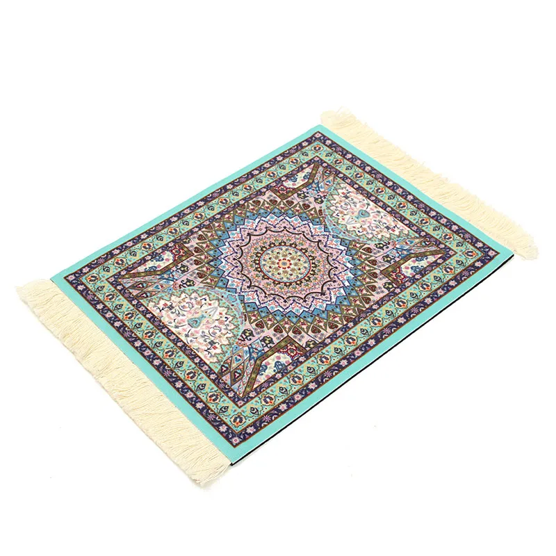 Mini Blue Cotton Mouse Mat Persian Style Woven Rug Mouse Pad Carpet
