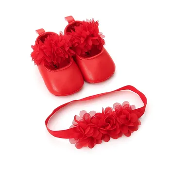 

2018 2pcs/set princess flower headband + summer dress mary jane shoes Infant Toddler moccasins baby girls shoes prewalker shoes