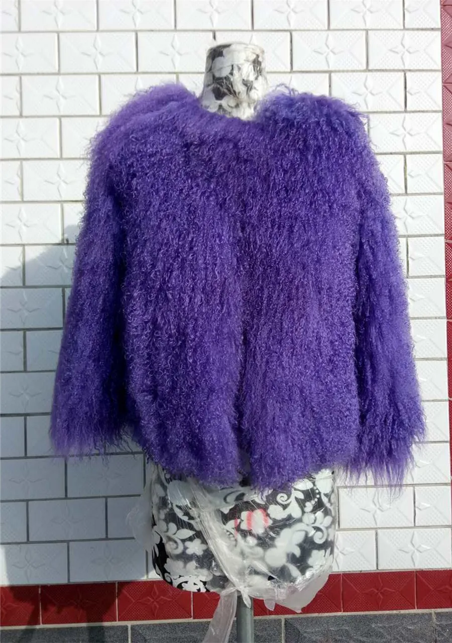 ZDFURS* модное пляжное пальто монгольский мех пальто Верхняя одежда Женская Натуральная Овечья Меховая куртка Wam пальто из овечий шерсти пальто - Цвет: purple