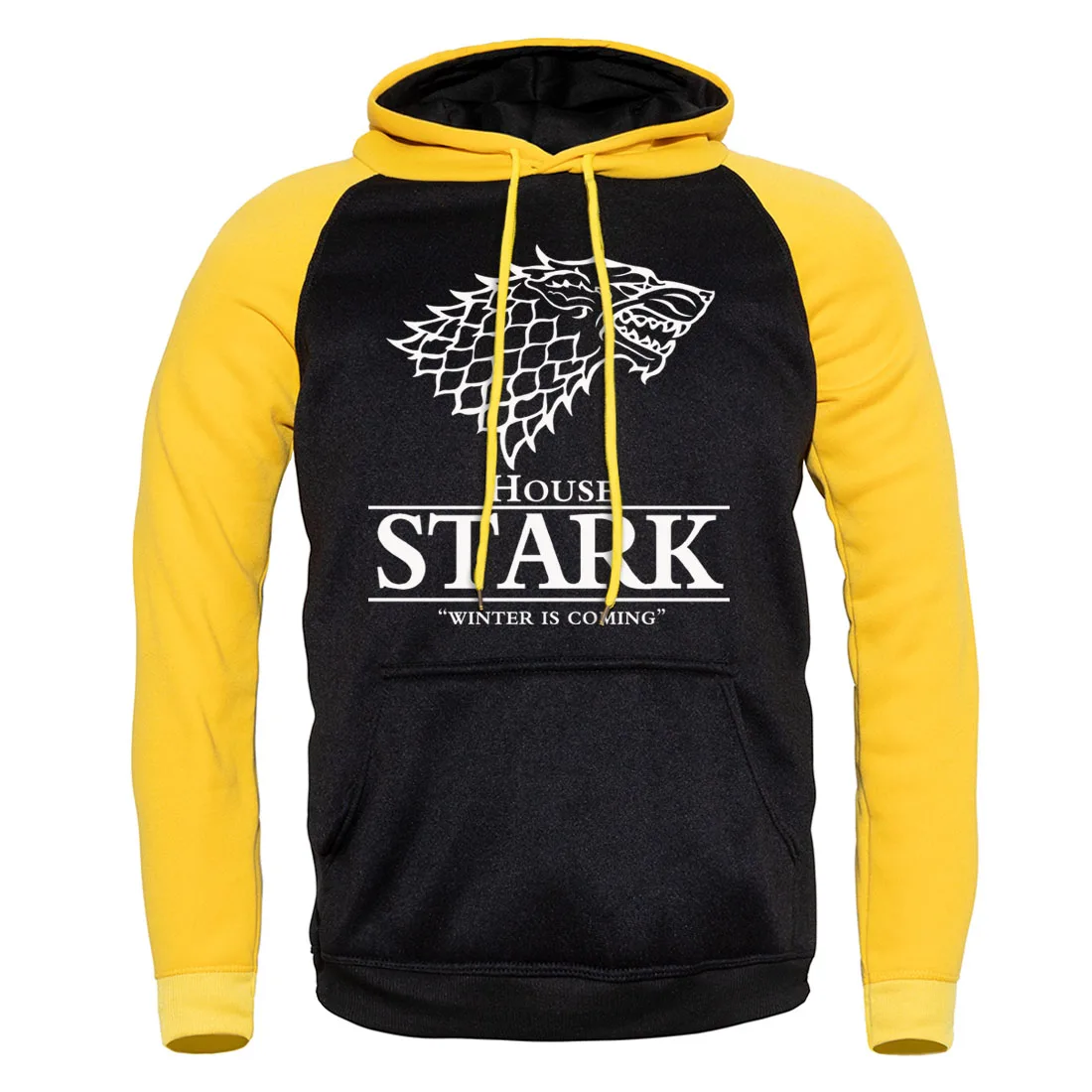 Stark New Fashion Brand Print Mens Coats Hoodies Men Pullover Harajuku Raglan Hoodie Spring Warm Game of Thrones Wolf Male - Цвет: yellow black5