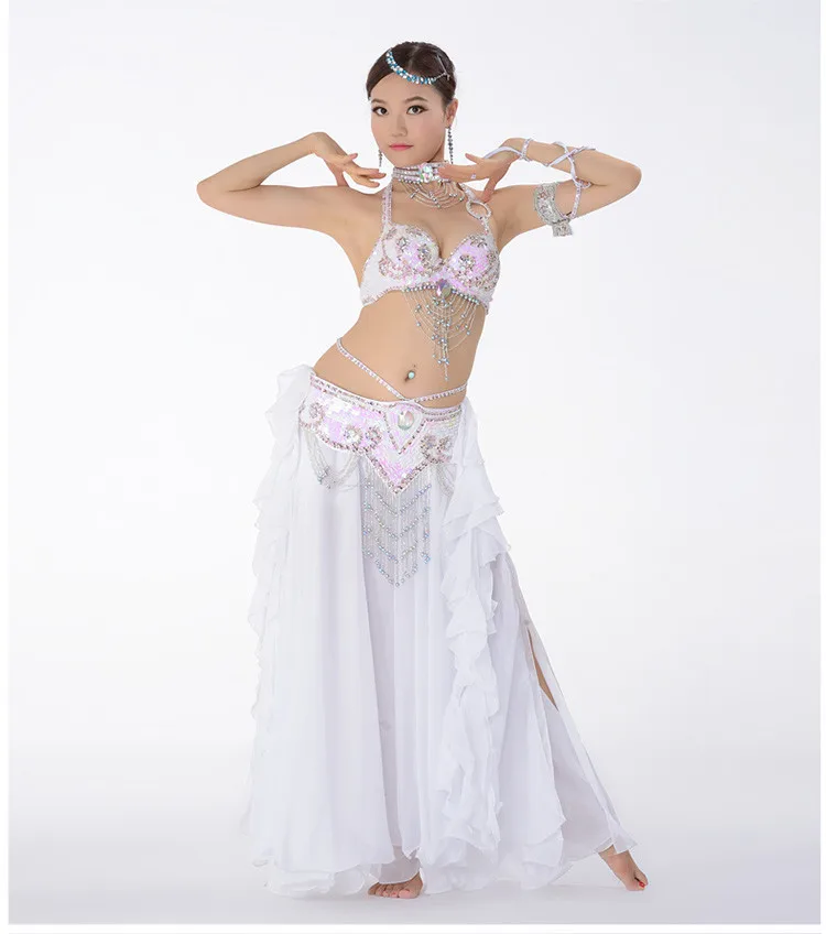 12 цветов сценическая одежда для восточных танцев живота костюм из 3 предметов бюстгальтер из бисера, пояс и юбка набор костюма для танца живота