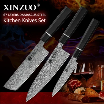 

XINZUO Kitchen Knives Damascus Steel 5'7'8.5' Multifunctional Japanese Style Fruit/Paring Nakiri Chef Knife Meat Kitchen Tools