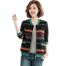 Новые женские демисезонные пальто в разноцветную полоску, Короткие бейсбольные куртки, модная повседневная верхняя одежда с круглым вырезом, куртки больших размеров FP1566