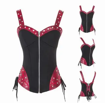 

Original Backless Rivet Corset Women Sexy Zipper Black Corset with Red Rivet Trim