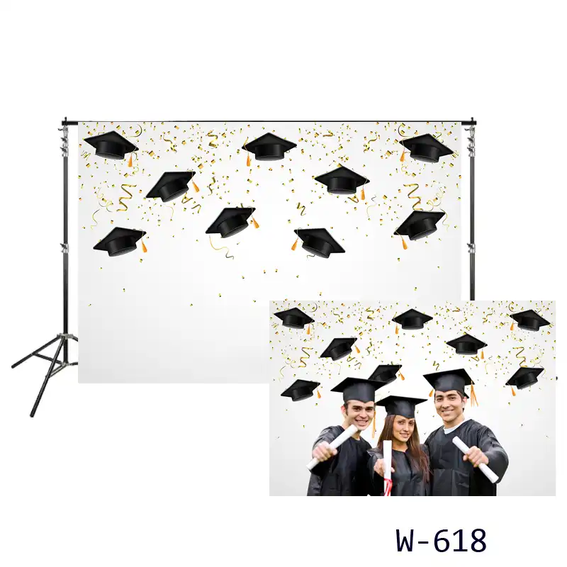 Graduation Party Backdrop Congrats Grad Sign Party Banner 19 Class Golden Confetti Hats Ribbon Graduate Background Photo Booth Background Aliexpress