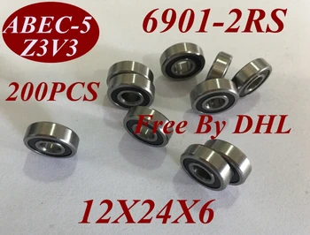 

200Pcs 6901RS 6901RZ 6901 2RS 6901-2RS 12X24X6 MM 12*24*6 MM Miniature roller shaft motor deep groove Ball Bearing tools