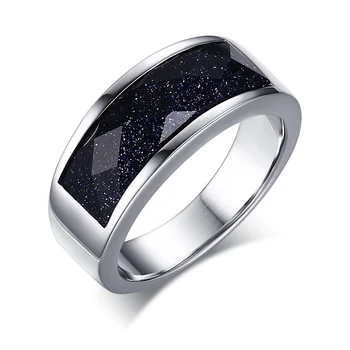 

Mens Rings Blue Sandstone Stainless Steel in color Wedding Band Bague Jewelry Anel Aneis Masculinos Anillos Anti
