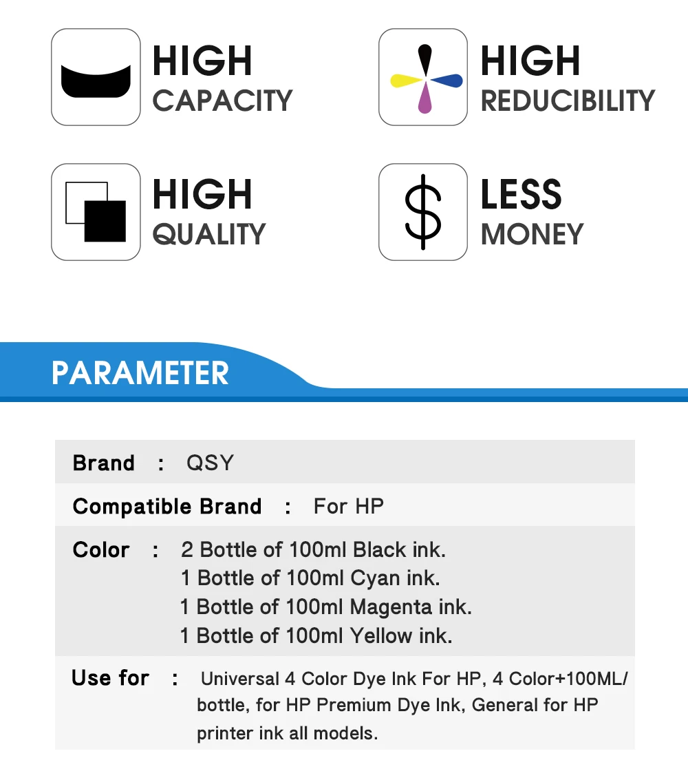 CMYK Supplies 100 мл Универсальный Заправка чернилами Совместимость для hp для Canon для Brother для Epson для Lexmark для DELL принтер