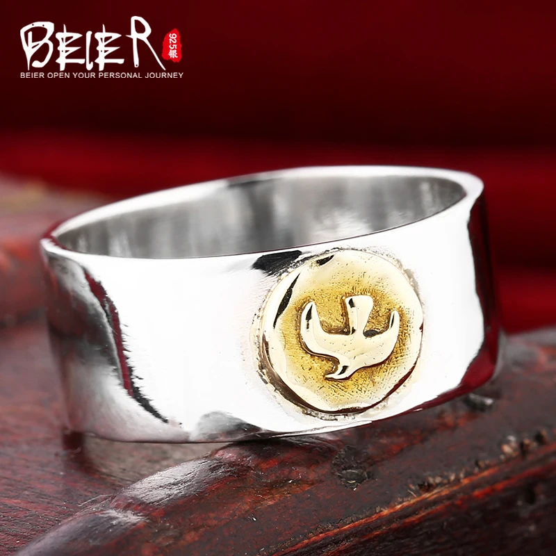Beier 925 silver sterling simple with one high polished signet design ring man and women jewelry BR925R039