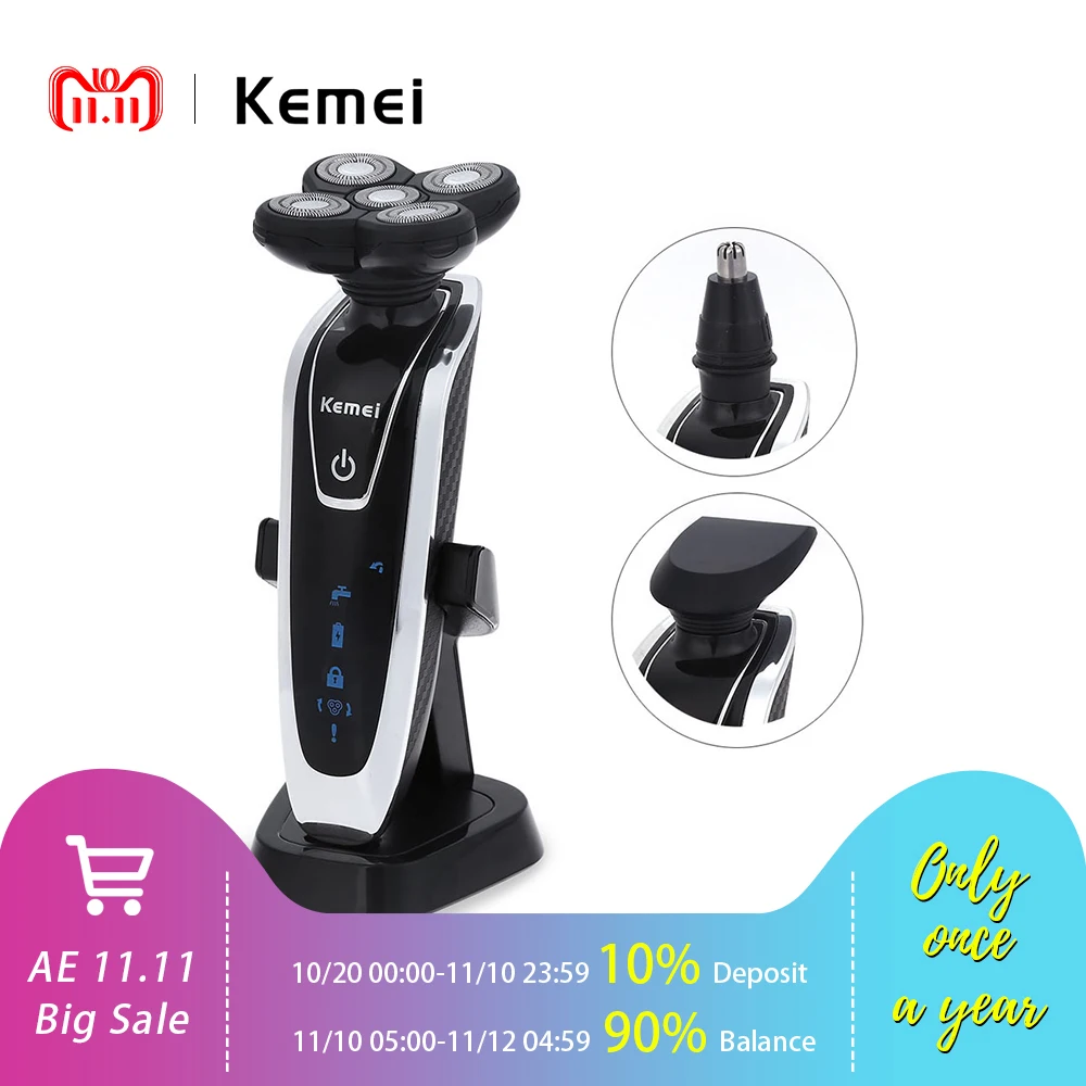 Kemei Electric Shavers 5D Floating Heads Washable Beard Body Use with Nose Trimmer Safety Professional shaver for Man KM-5886