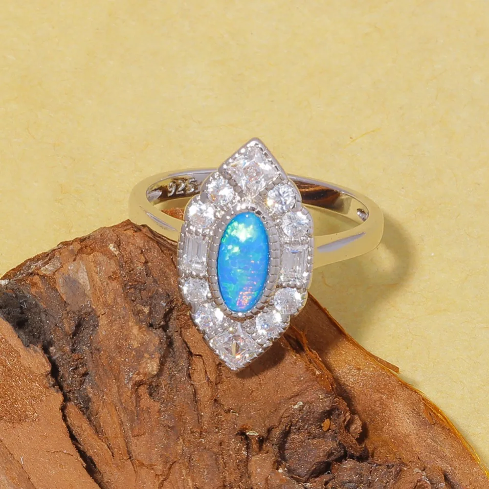 CiNily Created Blue Fire Opal White Stone Cubic Zirconia Wholesale NEW for Women Jewelry Wedding Ring Size 7-9 OJ9375