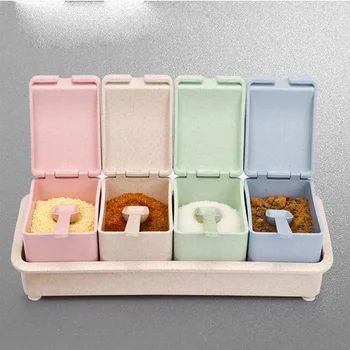 

1 Set Kitchen Spice Storage Box Sugar Salt Pepper Boxes Colorful Storage Container Plastic PP Jar Seasoning Cans BBQ Tool