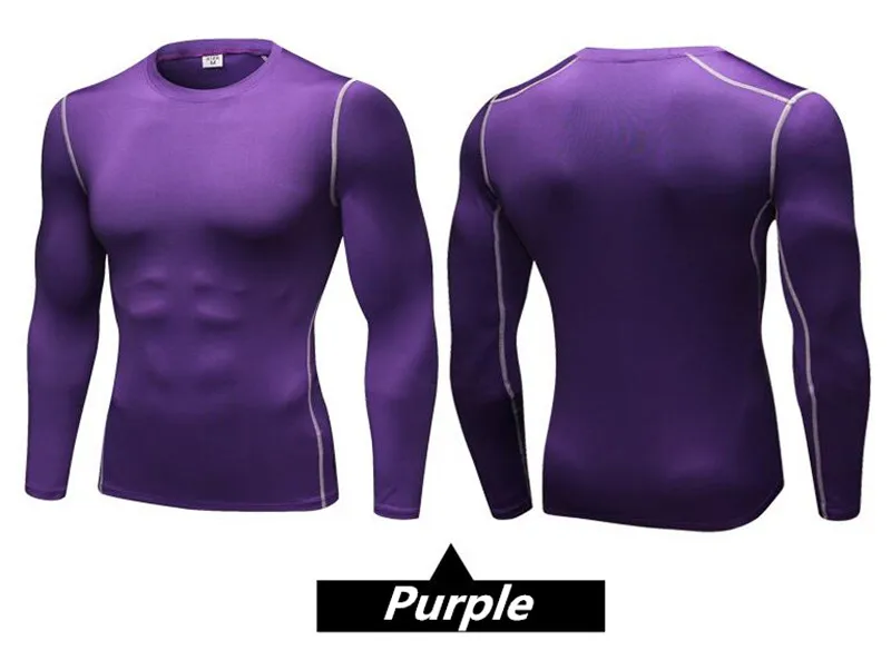 Высокая гибкость тела компрессионный базовый слой PRO бодибилдинг плотный полный с длинным рукавом Рубашка Термобелье под нижним низом нижнее белье - Цвет: Фиолетовый