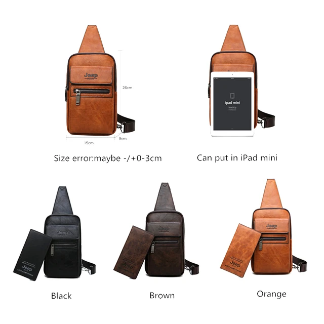 Jeep buluo high quality men chest bags split leather large size shoulder crossbody bag for young man famous brand sling bags