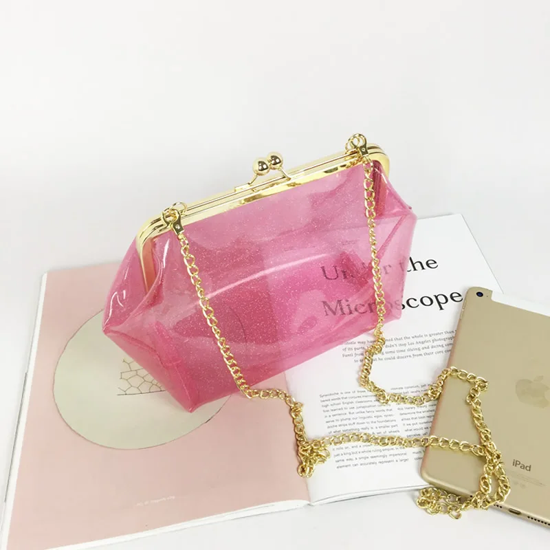 hot pink Прозрачная сумка через плечо ПВХ Желейный клатч женские сумки через плечо на цепочке Роскошные элегантные летние вечерние прозрачные клатчи белого цвета - Цвет: hot pink