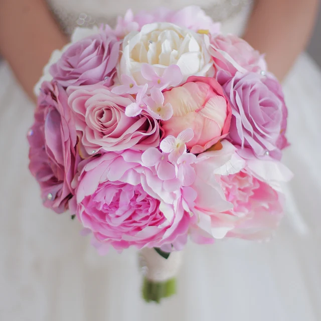 New Pink Wedding Bouquet Artificial Peony Flower Decor Hot New Pink Wedding Bouquet Artificial Peony Flower Decor Hot Rose Blush Bridesmaid Bridal