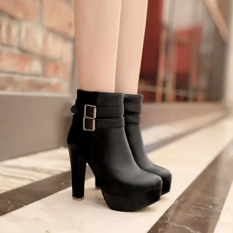 British Style New Autumn And Winter Women Fashion High Heels Ankle Boots Thick Lace-up Booties White Black Yellow7