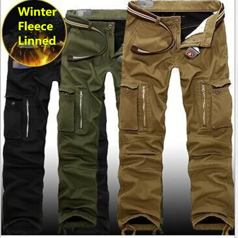 Зимние мужские толстые теплые флисовые Свободные Комбинезоны штаны для тренировок на открытом воздухе походные брюки с карманами на молнии военные брюки