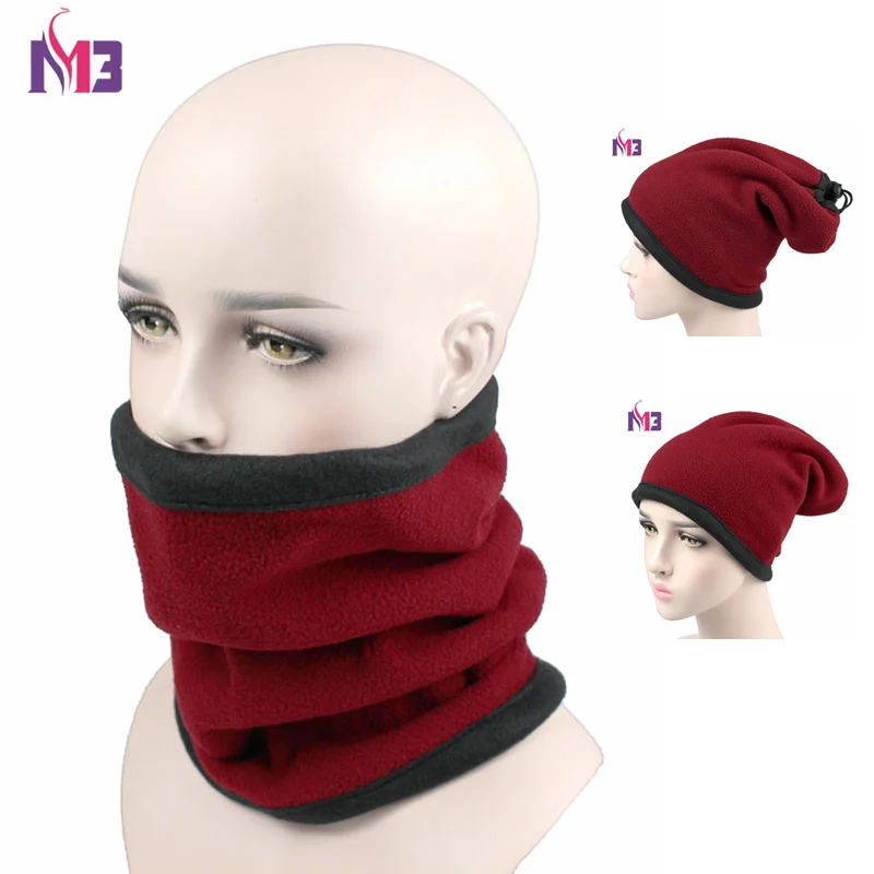 Новинка Зимняя женская двухслойная Флисовая теплая шапка шарф Snood лыжная одежда