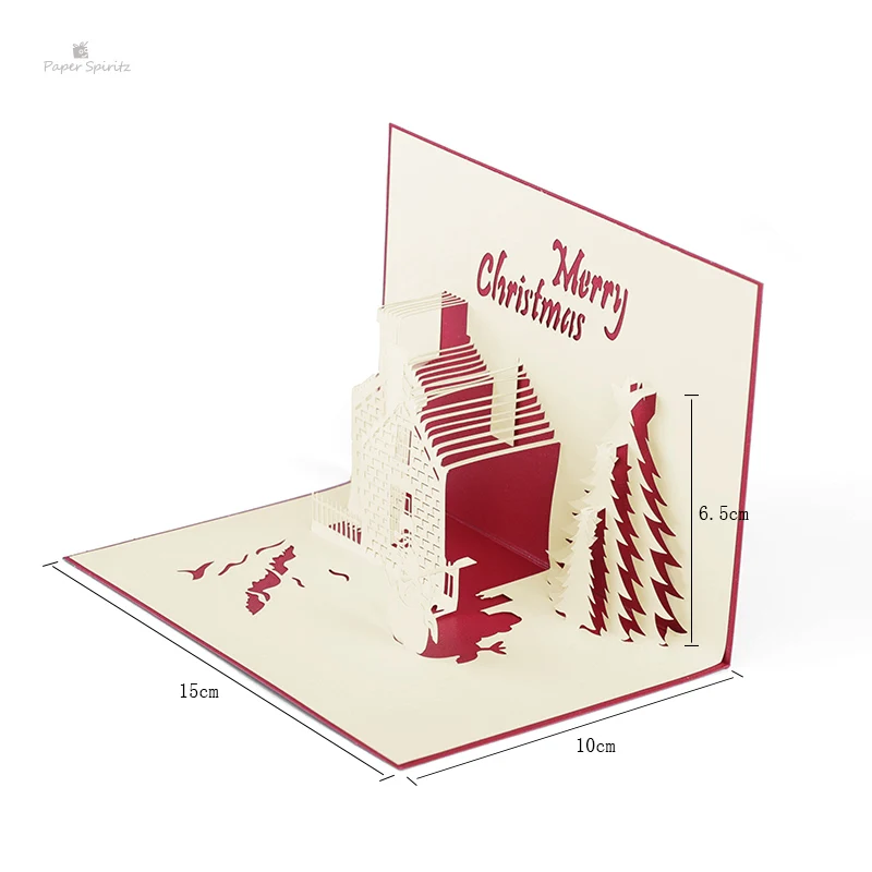  PAPER SPIRITZ Merry Christmas Cards 3d laser cut paper pop up card with blank envelope invitations  - 32894212870