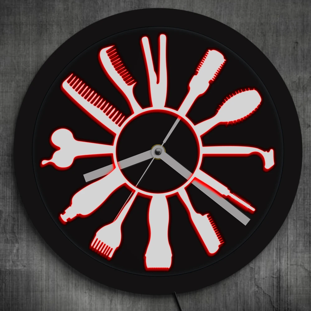 1Piece Barber Insturment Wall Clock Barber Shop LED Wall Clock With
