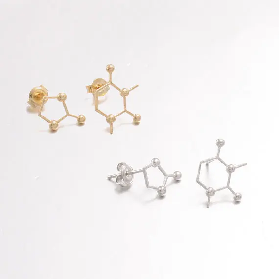

Jisensp Fashion Unbalance Caffeine Molecule Structure Stud Earrings for Women Cute Simple Tiny Ear Studs jewellery bijoux