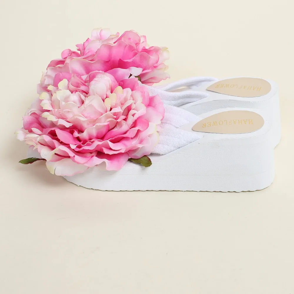 Женские тапочки HAHA flower, женские туфли на танкетке, летние тапочки, Женская Новая удобная обувь с цветочным принтом, большие размеры