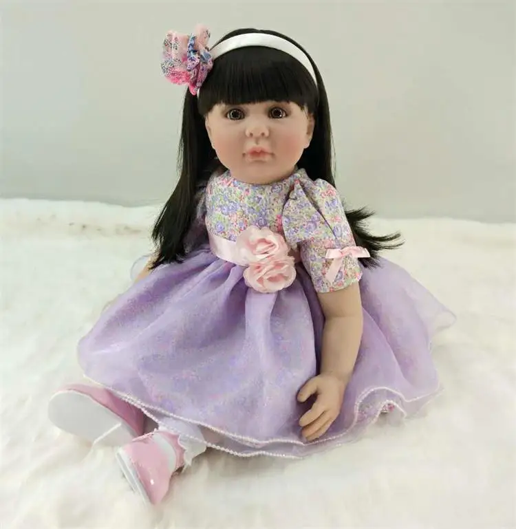 

Pursue 24"/60 cm Beautiful Purple Dress Silicone Reborn Toddler Princess Girl Baby Doll Toys for Children Girls Birthday Gifts