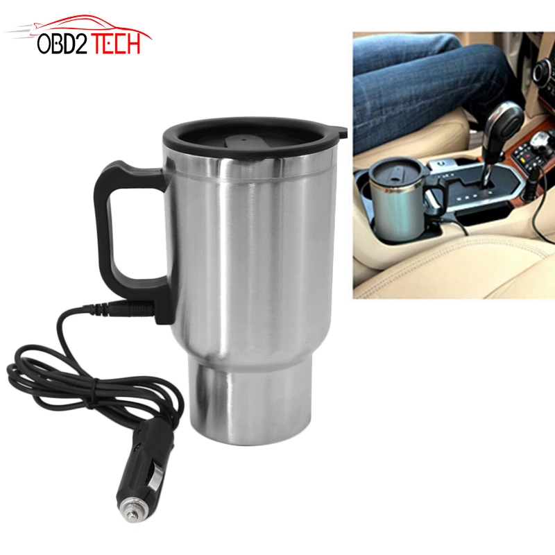 

450ml 12V Auto Car Heating Cup Stainless Steel Coffe Tea Water Heater Cigarette Lighter Adapter Car Heated Travel Mug