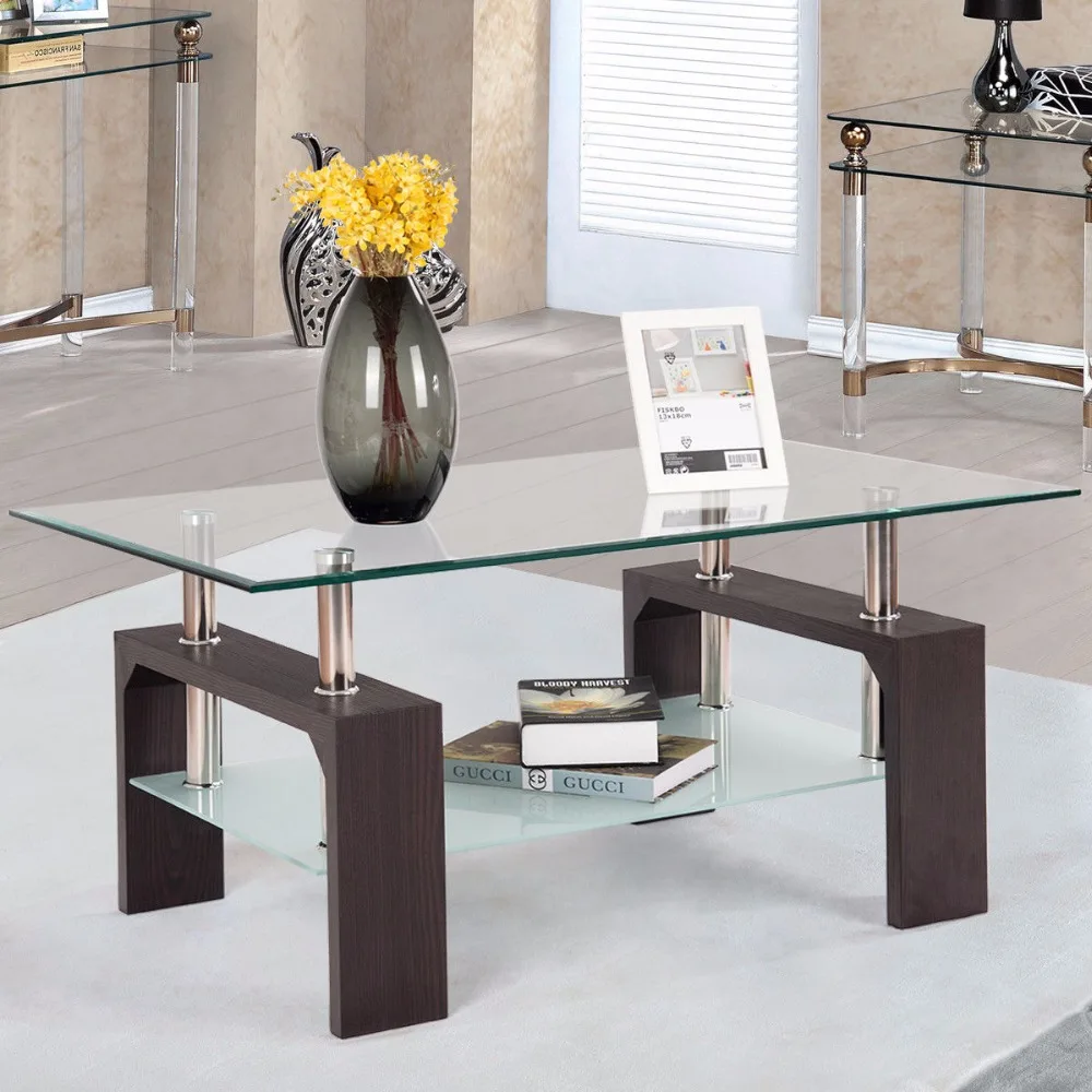 Giantex Rectangular Tempered Glass Coffee Table End Side Table with Shelf Home Furniture Living Room Furniture HW57279BN Giantex Rectangular Tempered Glass Coffee Table End Side Table with Shelf Home Furniture Living Room Furniture HW57279BN