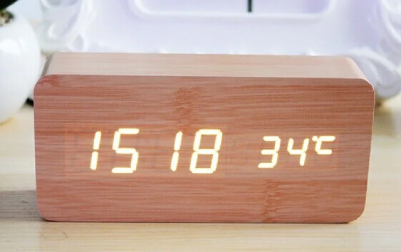 Светодиодный Будильник цифровые часы Reloj Relogio Despertador Wood Saat электронные настольные часы Reveil Wekker часы Masa Saati Madera - Цвет: Photo Color